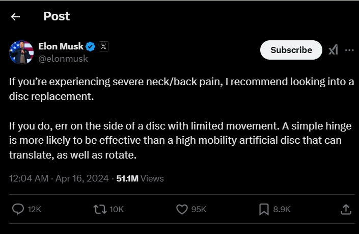 elon musk neck surgery announcement