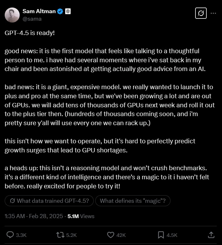 OpenAI Latest Version GPT-4.5